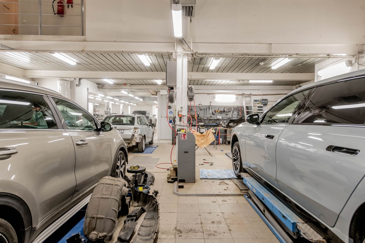 Inside a wheel repair workshop